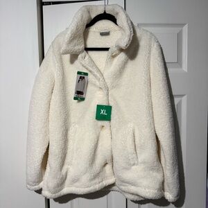 32 Degrees Women's Cozy Fleece Button Front Jacket Cream, Size XL